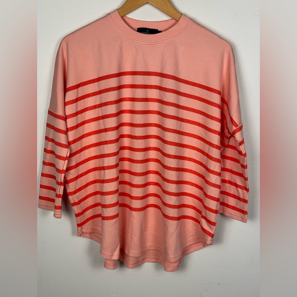 Tuckernuck Pomander Place Shirt Womens One Size Peach Pink Striped Coastal Prep